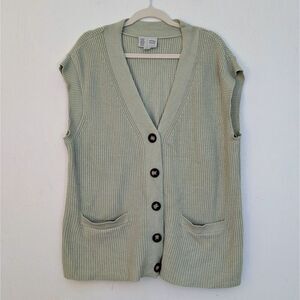 Anthropologie Daily Ritual Green Safe Knit Button Down Sweater Vest Size M